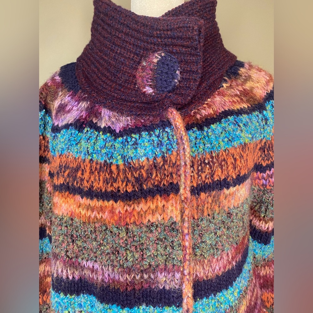 Anthropologie Leifsdottir Hand Knit Multicolor Wool Blend Pocket Cardigan Size M - Picture 2 of 10